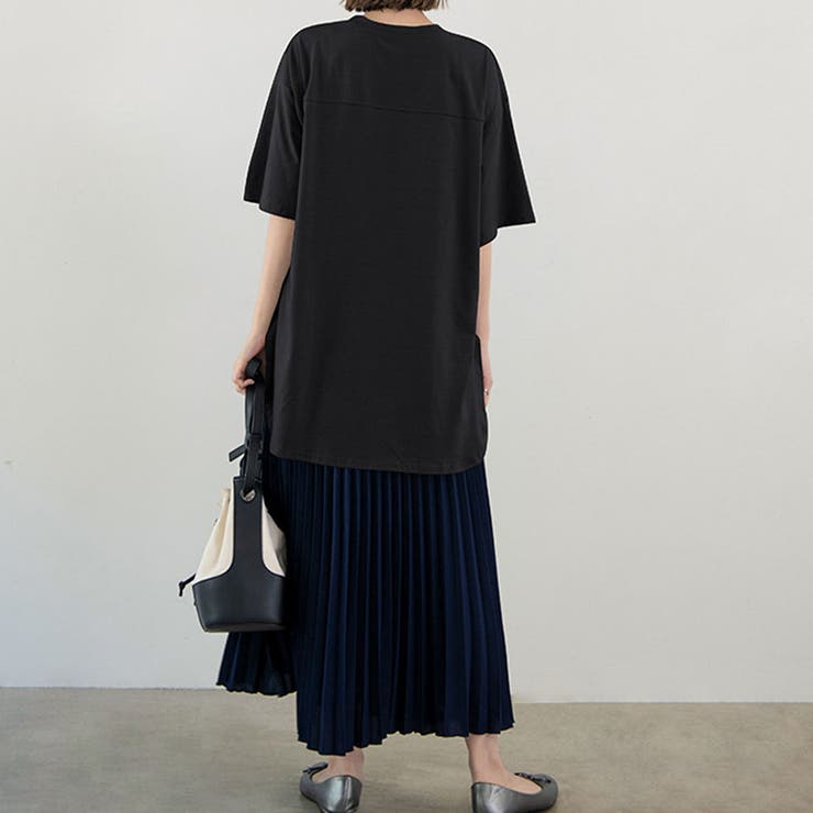 ブラック | トレンドのゆるかわコーデに！サイドスリット半袖ビッグTシャツ カジュアル シンプル | maison de LATIR