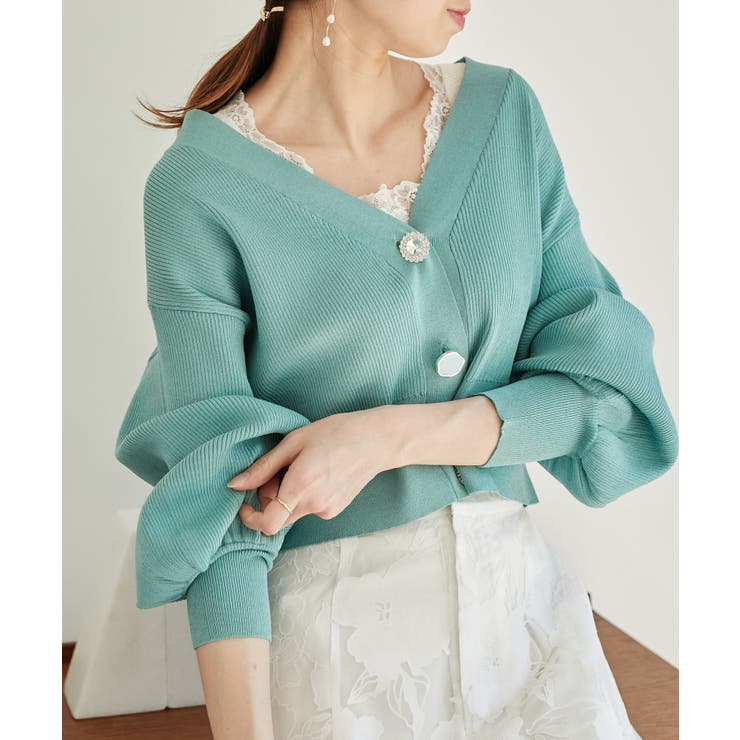 グリーン | ビジューボタンショートカーディガン | MAJESTIC LEGON 
