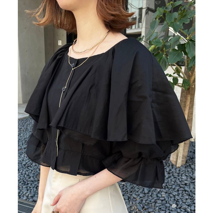 ブラック | クロップドフリルブラウス | MAJESTIC LEGON 