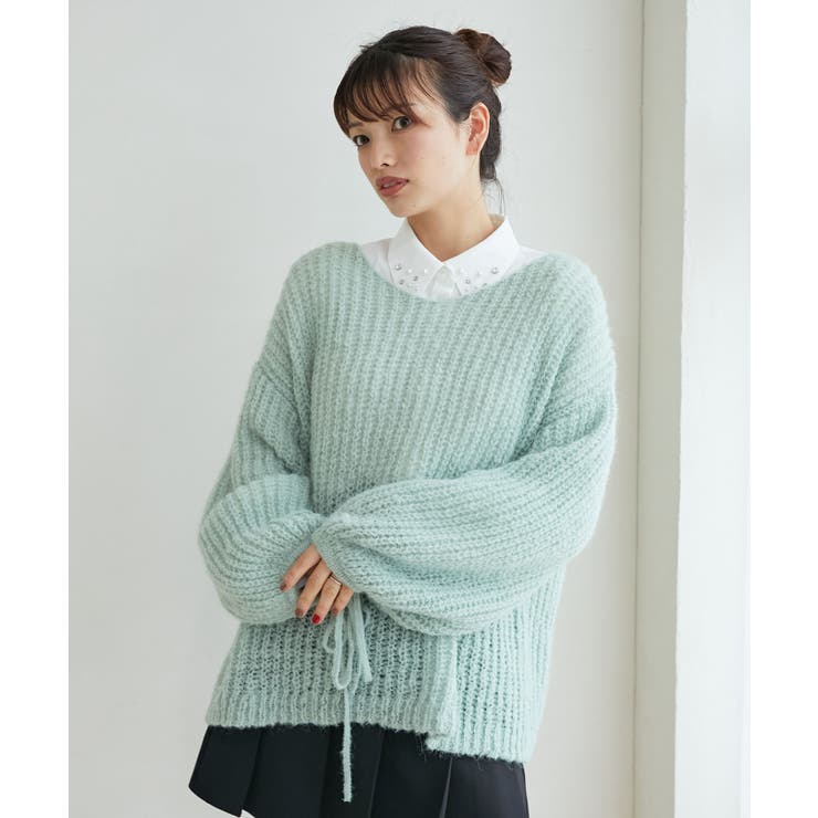 Ｌ／グリーン | リボンディティール透かしニット | MAJESTIC LEGON 