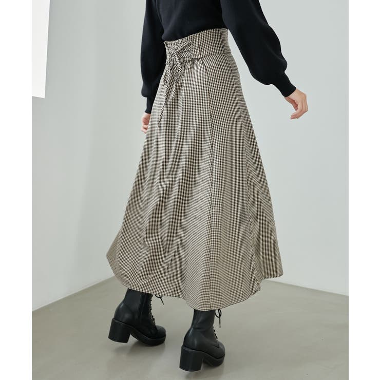 バックレースアップフレアスカート[品番：CTYW0003543]｜MAJESTIC