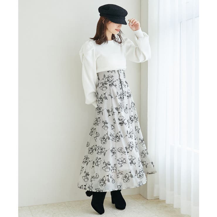 フロッキフラワーフレアスカート[品番：CTYW0003692]｜MAJESTIC LEGON