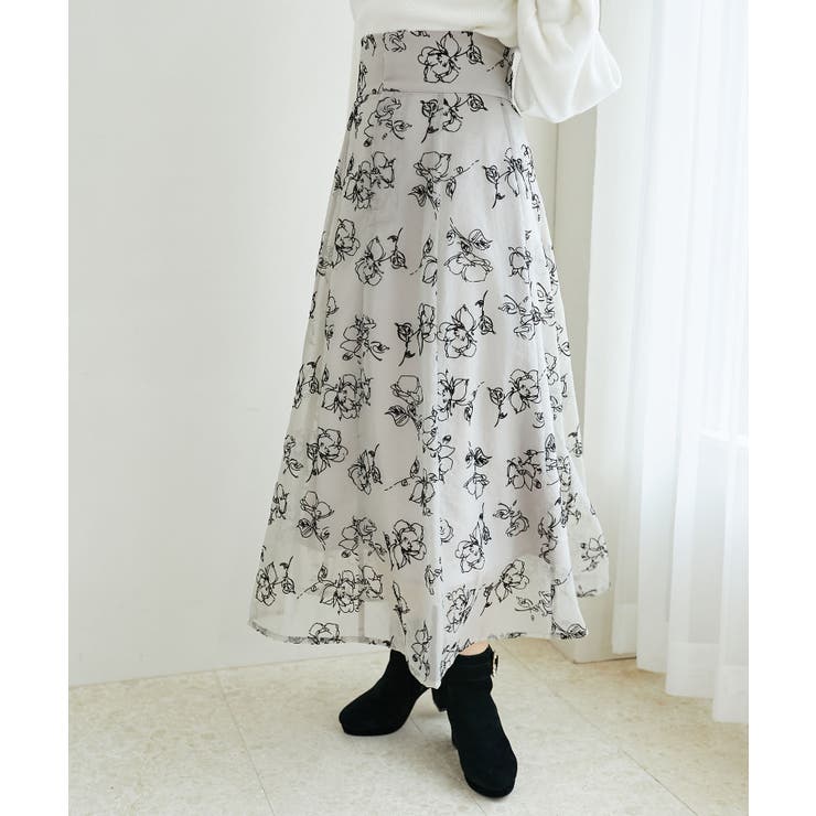 フロッキフラワーフレアスカート[品番：CTYW0003692]｜MAJESTIC LEGON