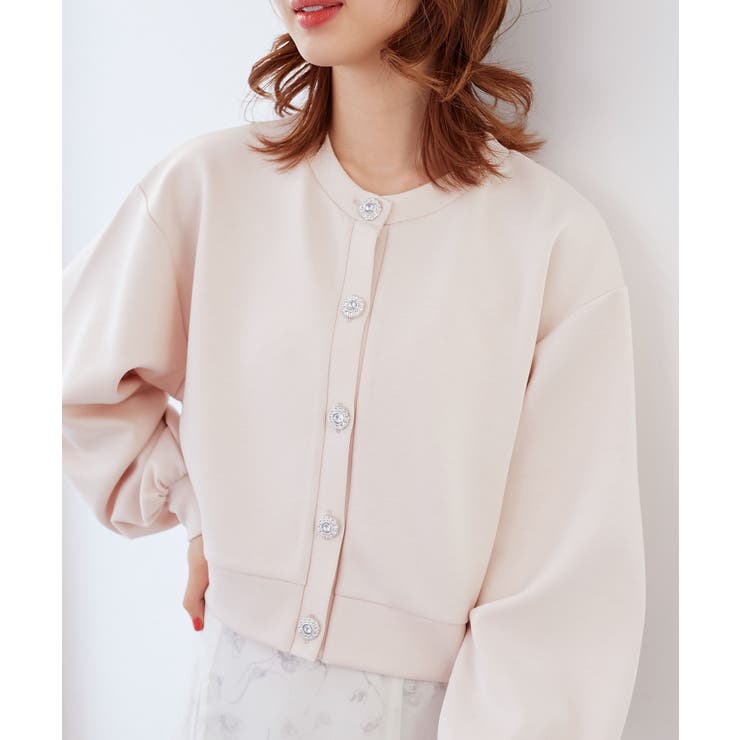 ピンクベージュ | ビジューボタンカットカーディガン | MAJESTIC LEGON 