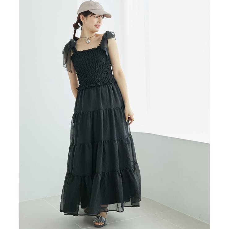 ブラック | カップ付肩リボンシャーリングキャミ | MAJESTIC LEGON 