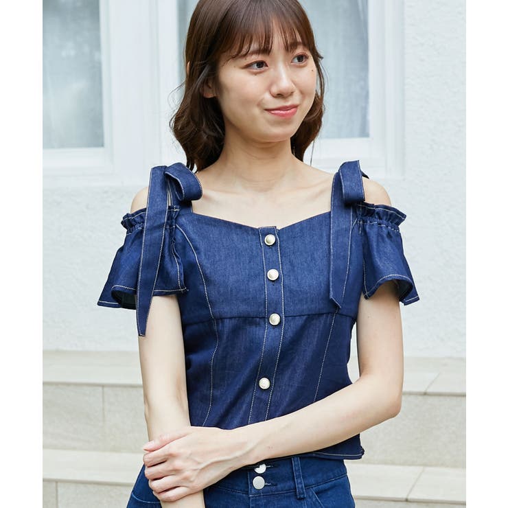 ショルダーリボンコルセットブラウス[品番：CTYW0004074]｜MAJESTIC