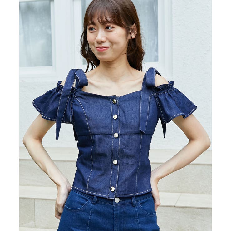 ショルダーリボンコルセットブラウス[品番：CTYW0004074]｜MAJESTIC