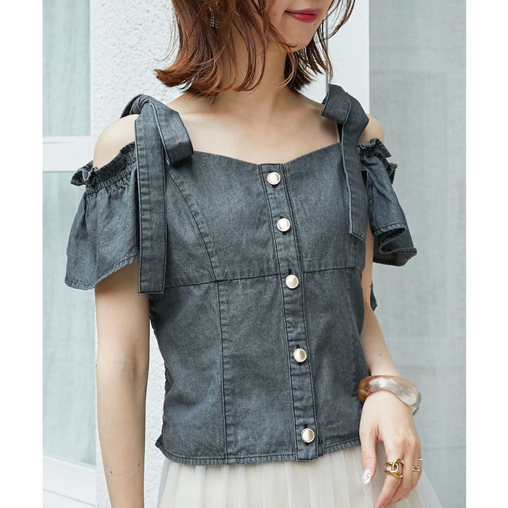 ショルダーリボンコルセットブラウス[品番：CTYW0004074]｜MAJESTIC