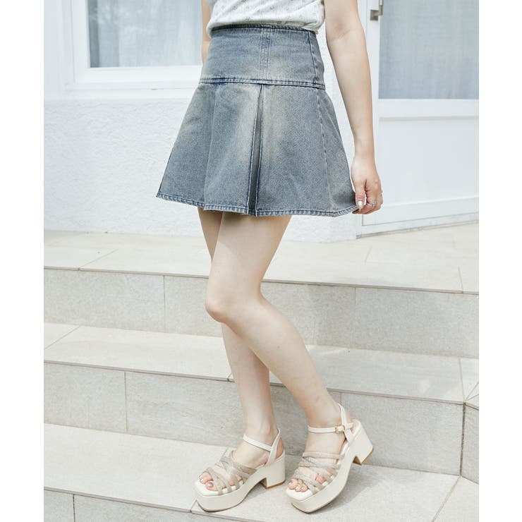 ブルー柄 | ボックスプリーツミニスカパン | MAJESTIC LEGON 