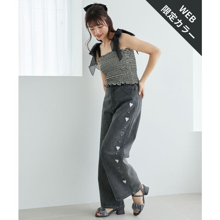 グレー柄 | リボンビジューデニムパンツ | MAJESTIC LEGON 