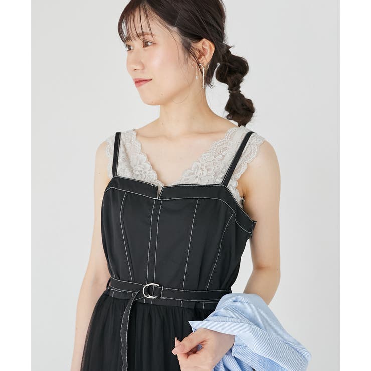 チュールドッキングキャミワンピース[品番：CTYW0003975
