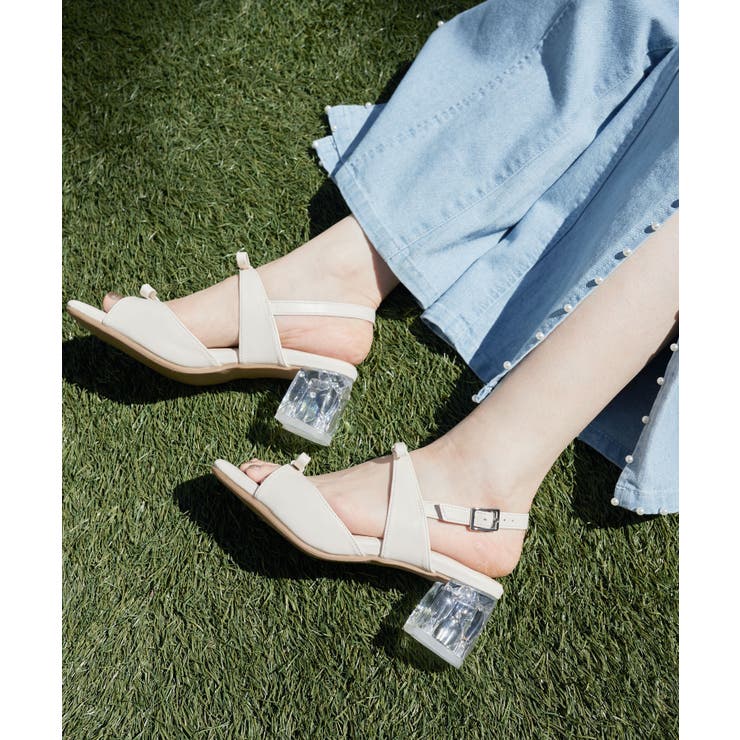 アイボリー | クリアビジューヒールリボンサンダル | MAJESTIC LEGON 