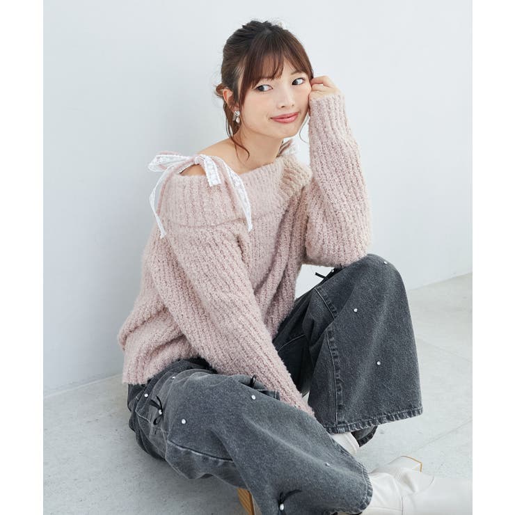 ピンク | ◎レースリボンオフショルニット | MAJESTIC LEGON 