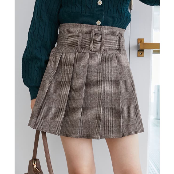 ブラウン柄 | ベルトセットプリーツミニスカパン | MAJESTIC LEGON 
