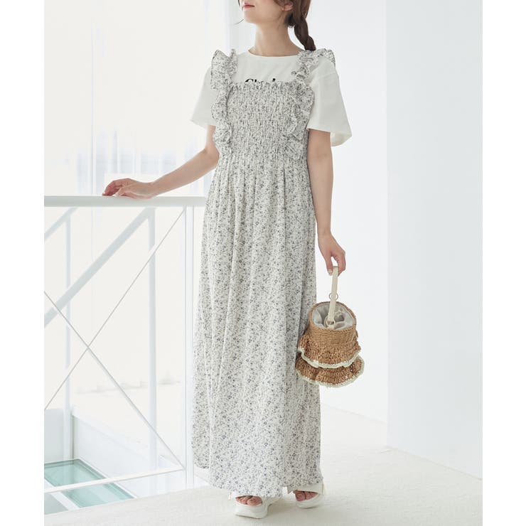 ブルー柄 | フリルショルダーレースアップワンピ | MAJESTIC LEGON 