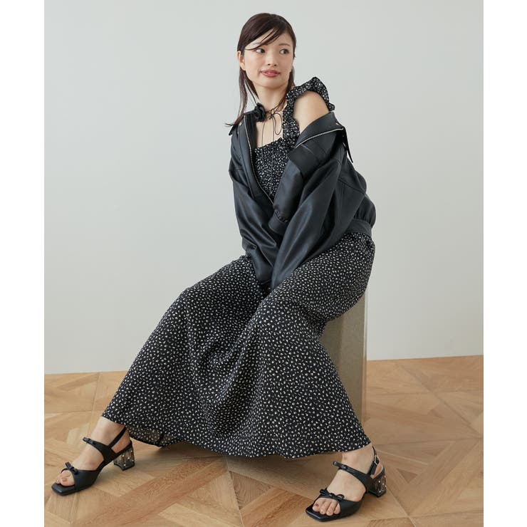 ブラック柄 | フリルショルダーレースアップワンピ | MAJESTIC LEGON 
