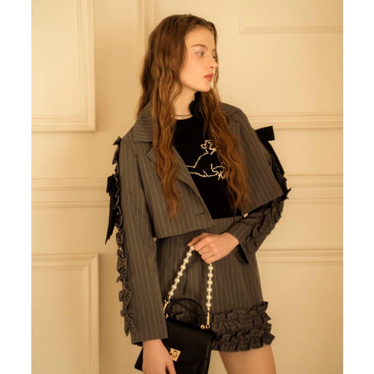 グレー柄 | ブローチセットホイップフリルジャケット | MAJESTIC LEGON 