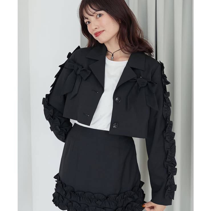 ブラック | ブローチセットホイップフリルジャケット | MAJESTIC LEGON 