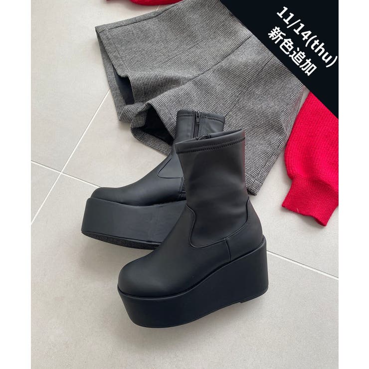 ブラック柄 | 厚底ストレッチショートブーツ | MAJESTIC LEGON 