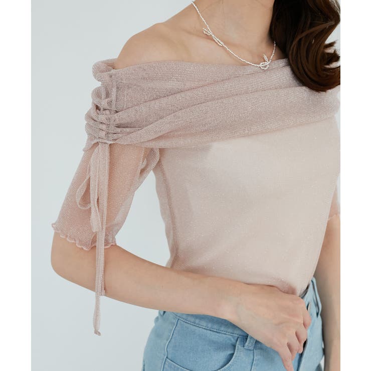 ピンク | ∞ラメチュールオフショル半袖トップス | MAJESTIC LEGON 