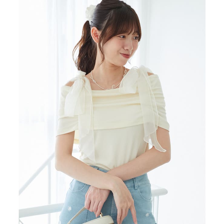 アイボリー | 肩リボンオフショルカットトップス | MAJESTIC LEGON 