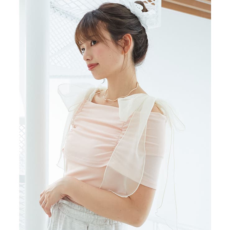 ピンク | 肩リボンオフショルカットトップス | MAJESTIC LEGON 