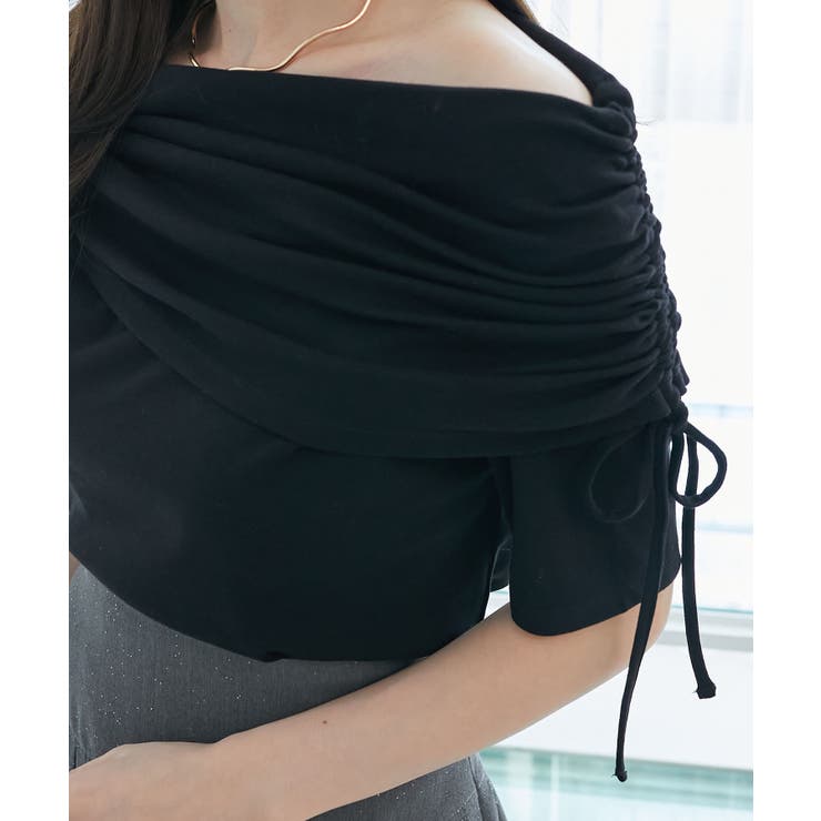 ブラック | サイドドロストオフショルカットトップス | MAJESTIC LEGON 