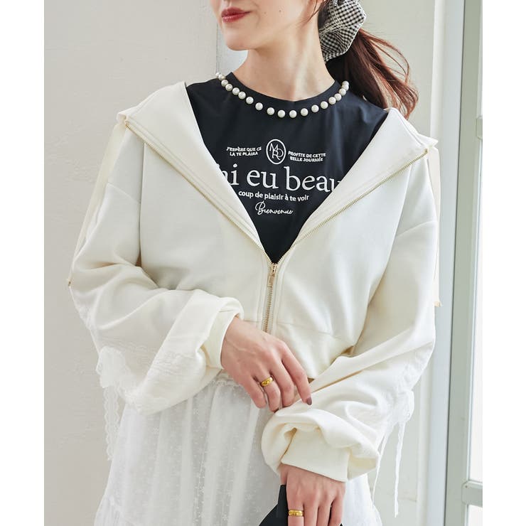 yuhan wang 24AW レースのリボン刺繍スウェットパーカー 新品未使用 4777e1ae7e0e7046feabf2628a73cf