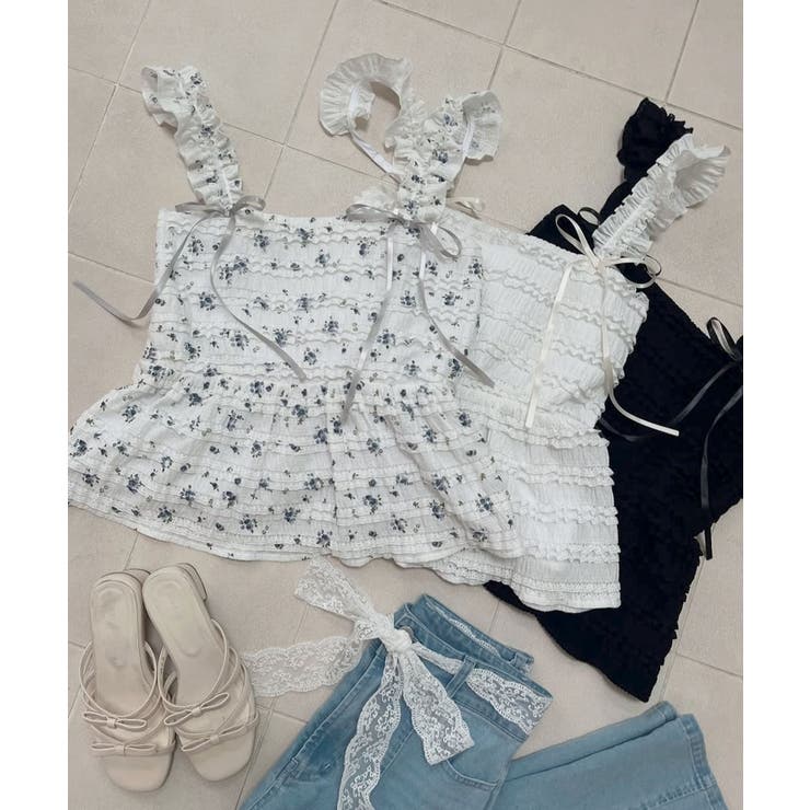 オフ／柄 | カットレースリボンキャミソール | MAJESTIC LEGON 