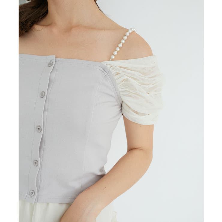 グレー | パールチェーン異素材トップス | MAJESTIC LEGON 