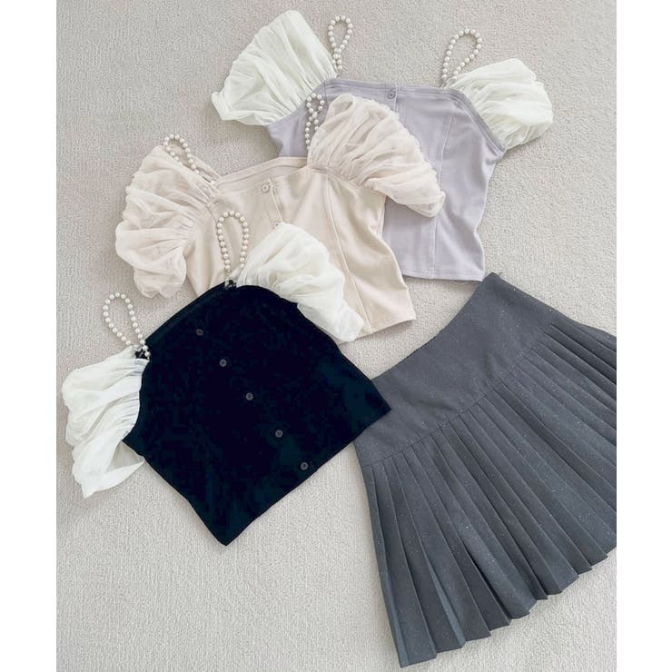 ブラック | パールチェーン異素材トップス | MAJESTIC LEGON 