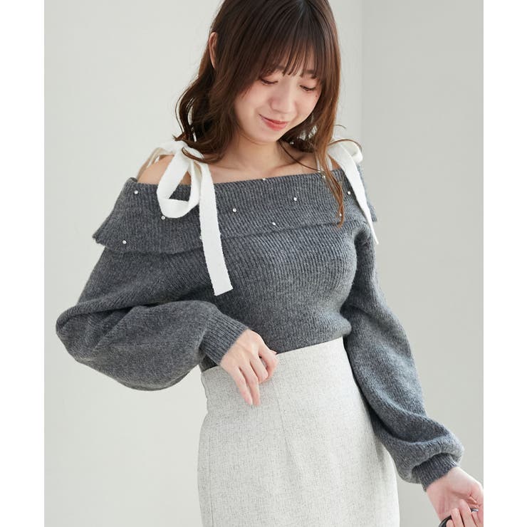 ビジューオフショルニット[品番：CTYW0004538]｜MAJESTIC LEGON