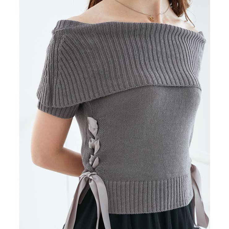 Ｃ／グレー | レースアップオフショルニット | MAJESTIC LEGON 