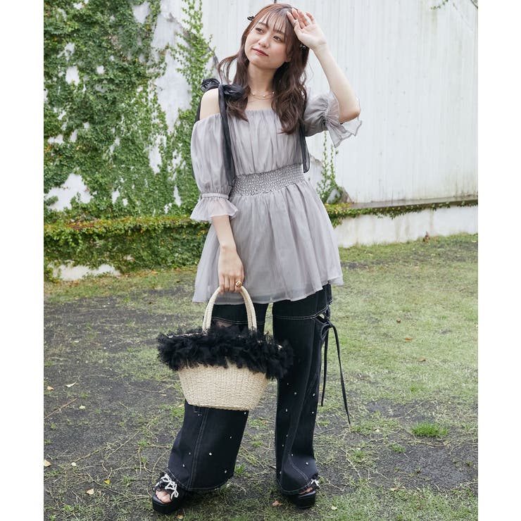 ∞ショルダーリボン半袖チュニック[品番：CTYW0004697]｜MAJESTIC