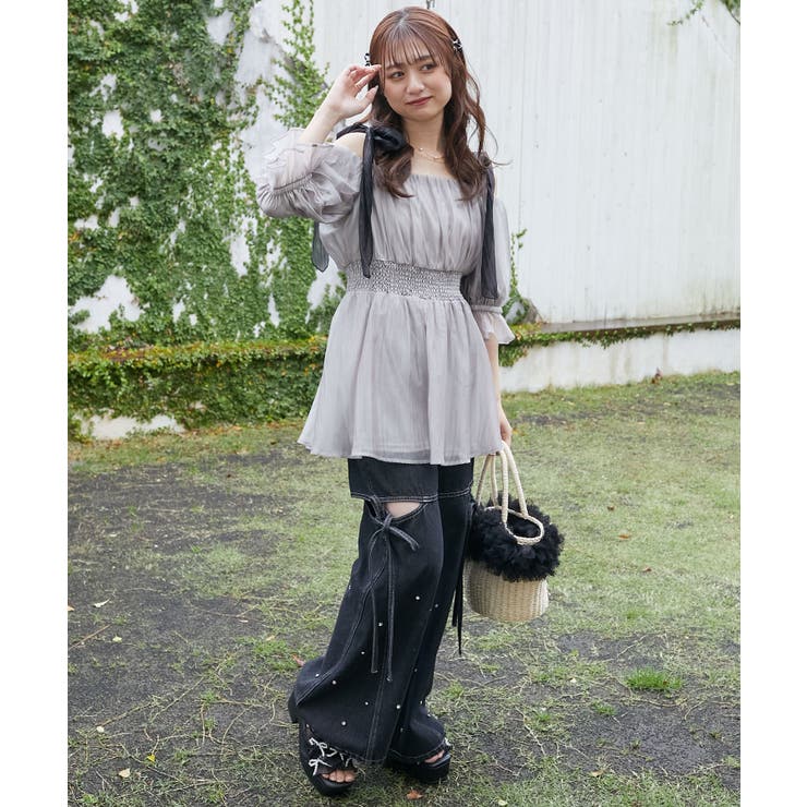 ∞ショルダーリボン半袖チュニック[品番：CTYW0004697]｜MAJESTIC