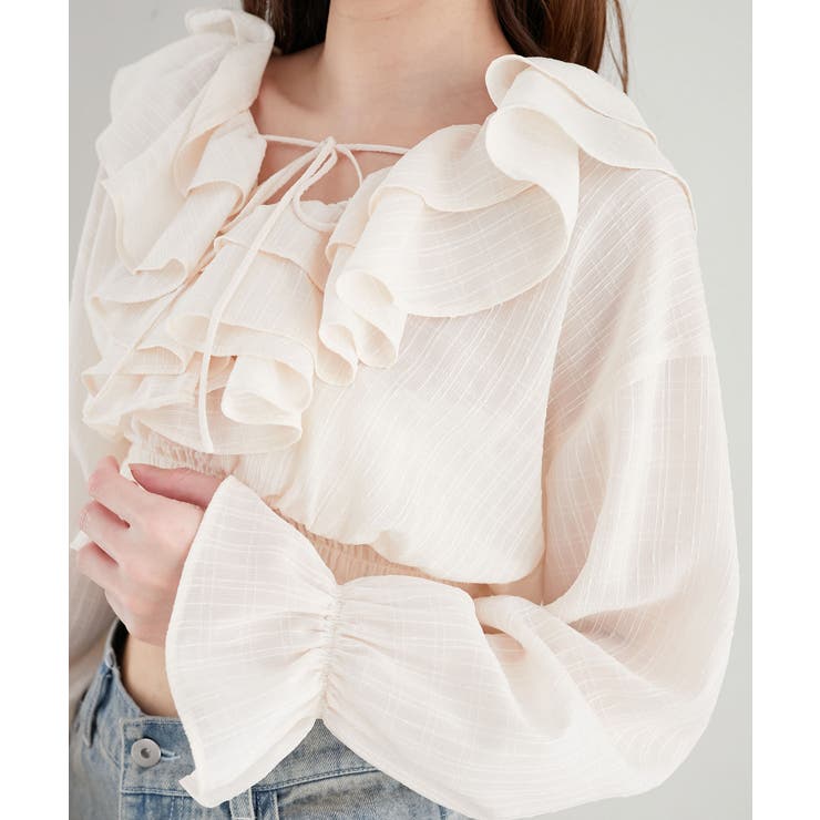 ピンク | フロントリボンシアーフリルブラウス | MAJESTIC LEGON 