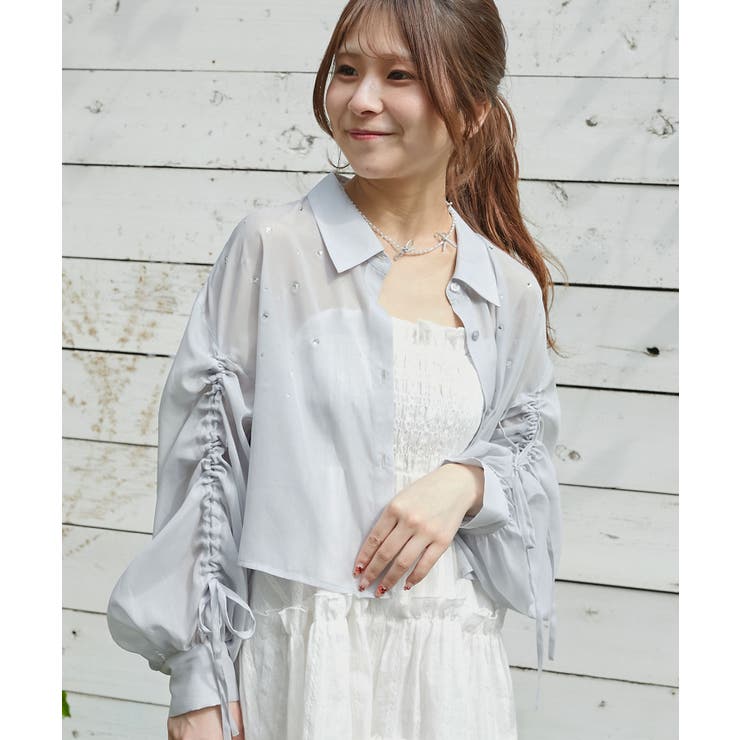 Ｌ／ブルー | キラキラドロストシアーシャツ | MAJESTIC LEGON 