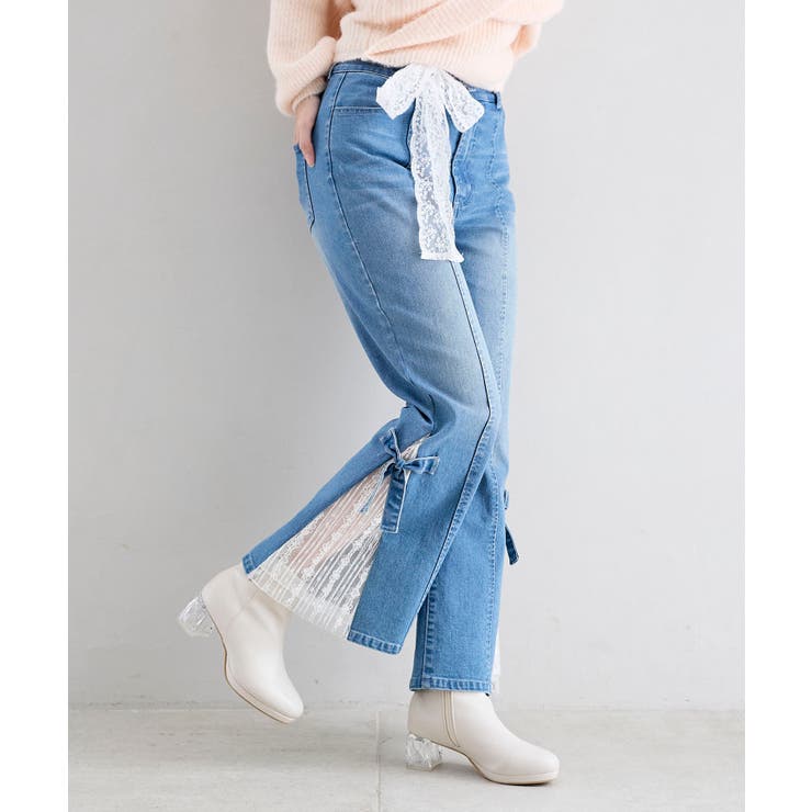 ブルー | ◎レースベルトセット裾リボンデニム | MAJESTIC LEGON 