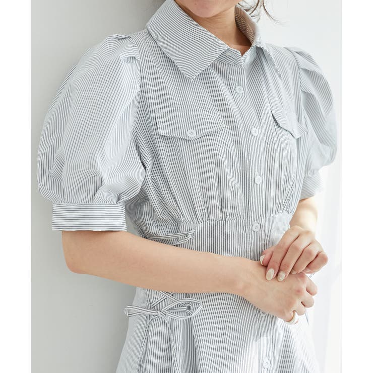 オフ／柄 | サイドレースアップシャツワンピース | MAJESTIC LEGON 