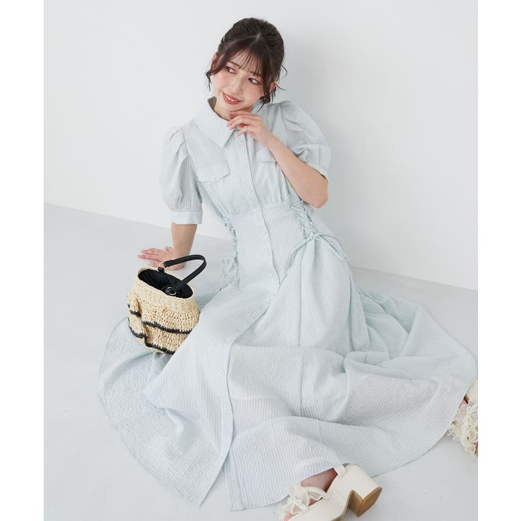 グレー柄 | サイドレースアップシャツワンピース | MAJESTIC LEGON 