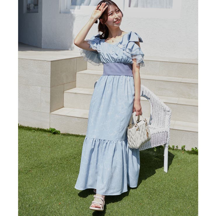ブルー柄 | ∞フリルリボンコルセットワンピース | MAJESTIC LEGON 