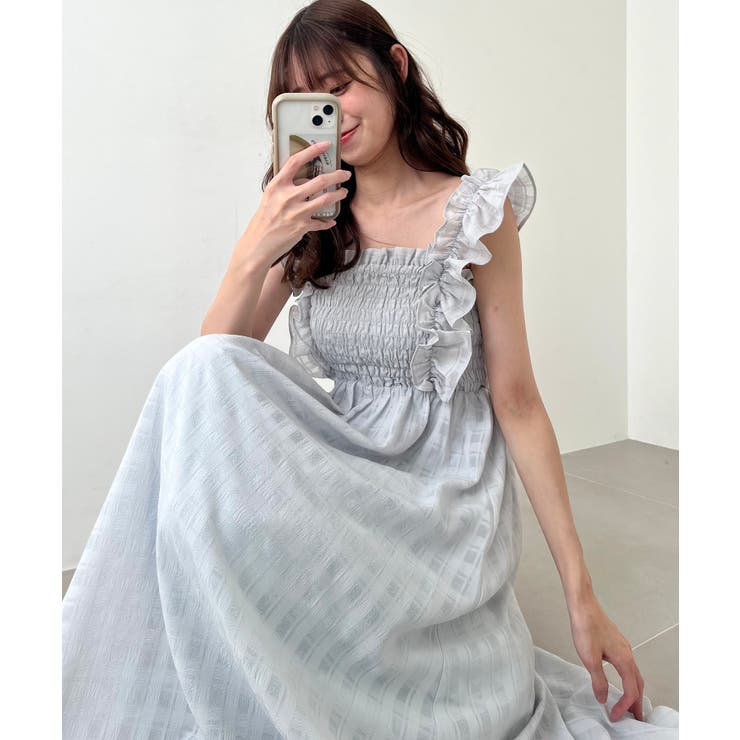 グレー柄 | フリルショルダーレースアップワンピ | MAJESTIC LEGON 