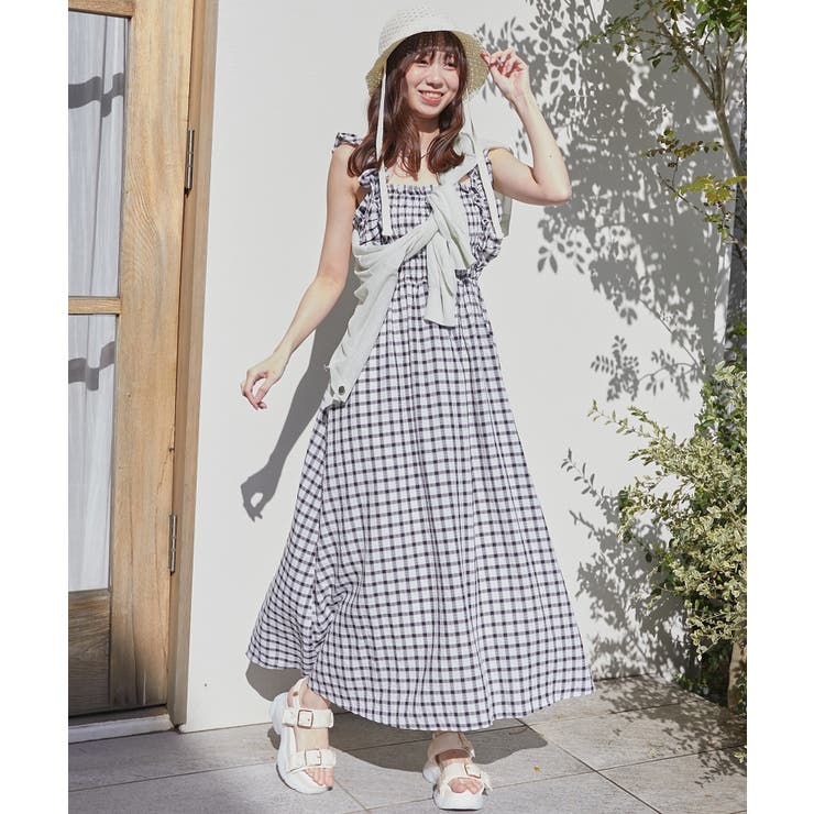 ブラック柄 | フリルショルダーレースアップワンピ | MAJESTIC LEGON 