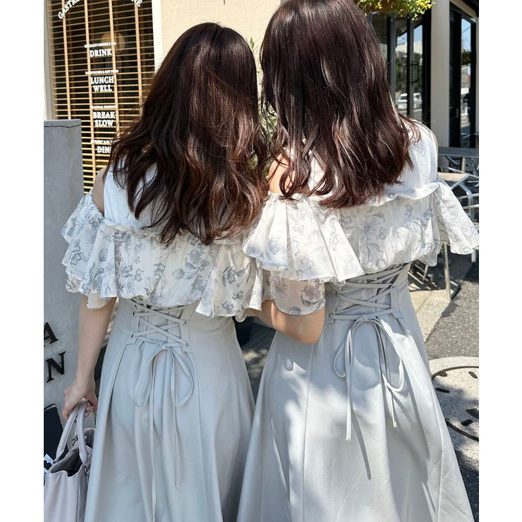 グレー柄 | ウエストきゅっとフリルフレアワンピ | MAJESTIC LEGON 