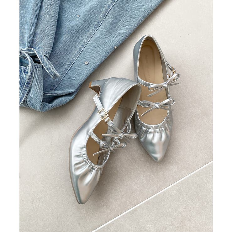 シルバー | ダブルリボンギャザーパンプス | MAJESTIC LEGON 