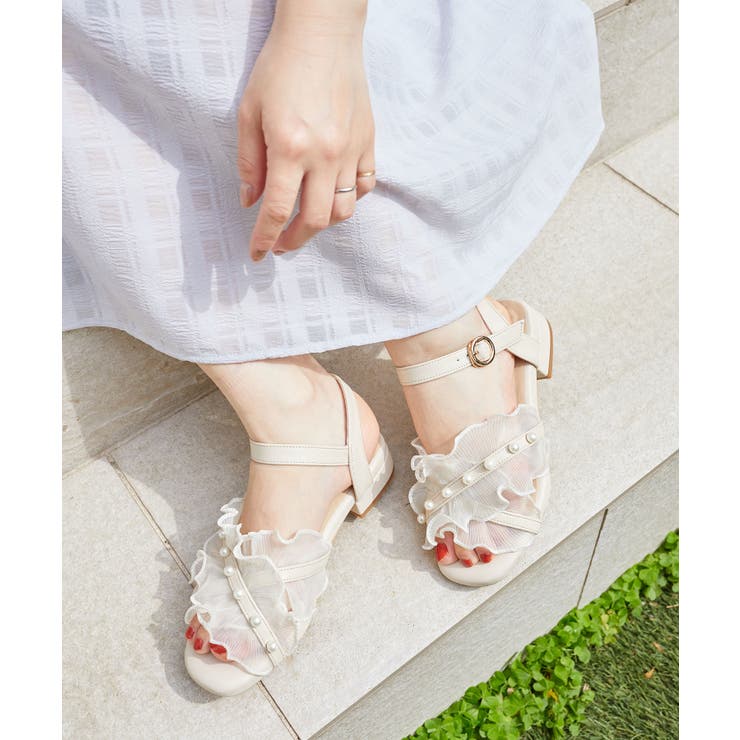 アイボリー | パールシアーフリルサンダル | MAJESTIC LEGON 