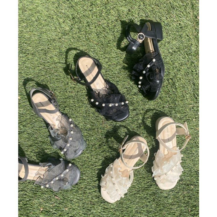 ブラック | パールシアーフリルサンダル | MAJESTIC LEGON 