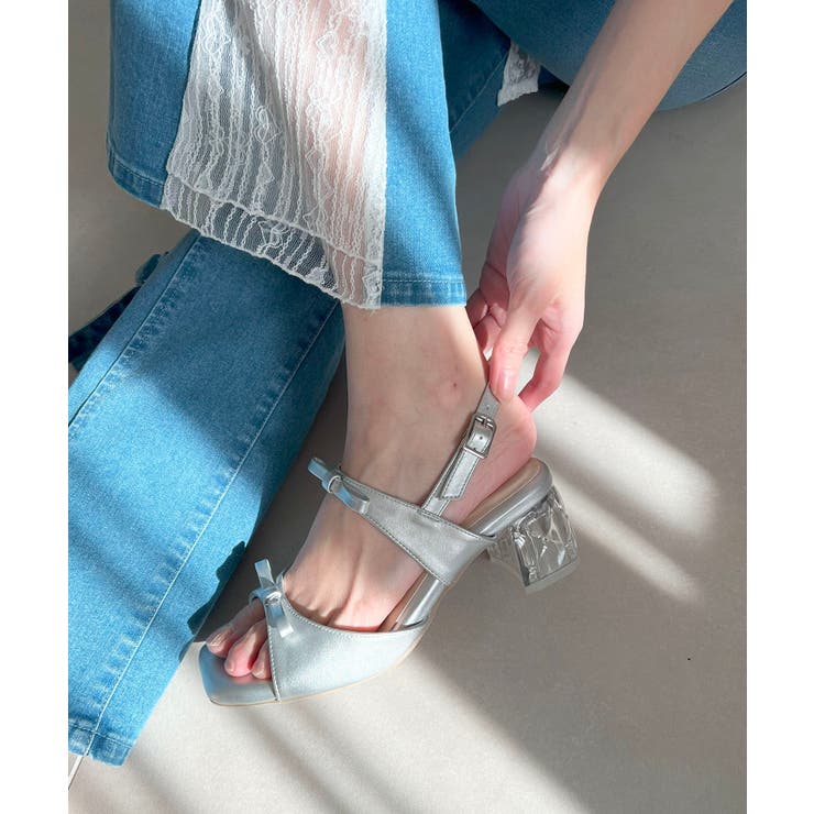 シルバー | クリアビジューヒールリボンサンダル | MAJESTIC LEGON 