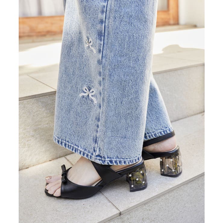 ブラック | クリアビジューヒールリボンサンダル | MAJESTIC LEGON 