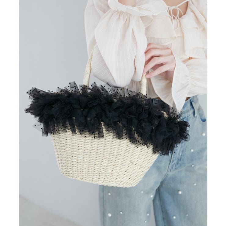 ブラック柄 | フリルチュールかごバッグ | MAJESTIC LEGON 